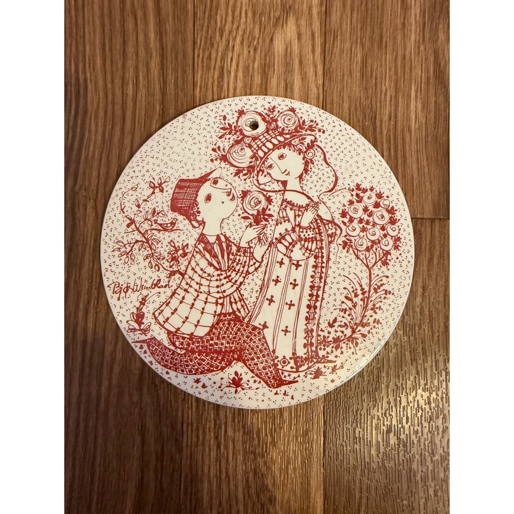 Nymolle Bjorn Wiinblad Juni Roser June Ceramic Wall Plaque Red White 3013-6 6in
